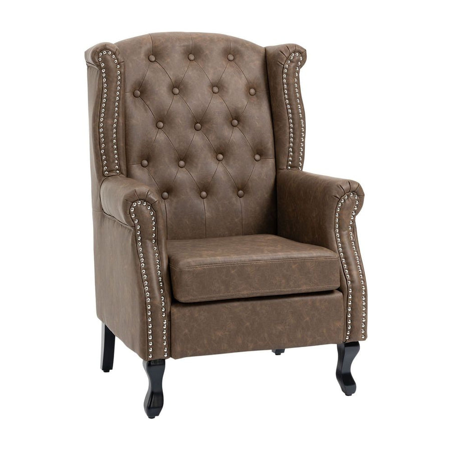 HOMCOM Wingback Accent Chair Tufted Chesterfield-style Armchair with Nail Head Trim for Living Room Bedroom Brown