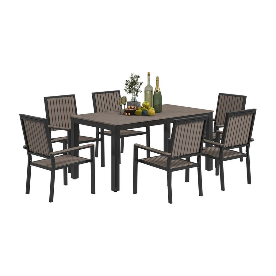 Outsunny 6 Seater Garden Dining Set with Stackable Chairs, Aluminium Frame, Rectangular Plastic Top, Garden Furniture Set