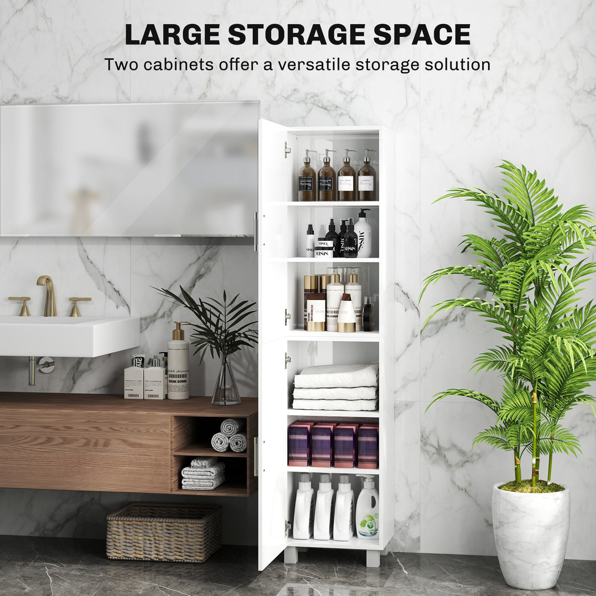 HOMCOM Tall Bathroom Cabinet, Freestanding Bathroom Cabinet with Adjustable Shelves and Double Doors - product image 4