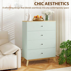 HOMCOM 4 Drawer Storage Cabinet, Chest of Drawers for Bedroom Living Room, Light Green and Oak
