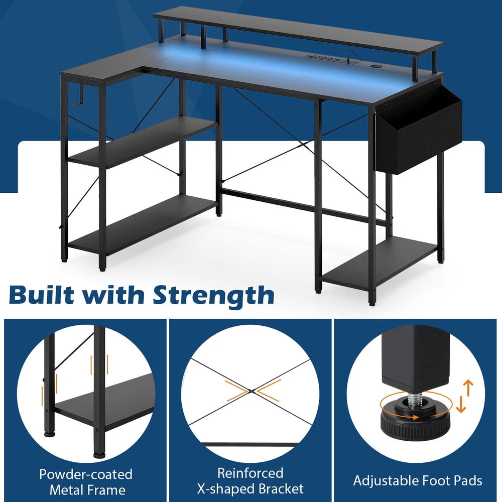 L-Shaped Gaming Desk in Black