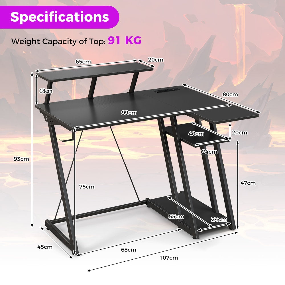 The office desk with technical lines and labels showing the dimensions of the unit