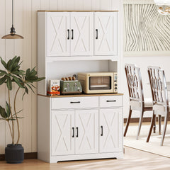 HOMCOM 175 cm Tall Kitchen Pantry Cabinet with Microwave Stand, Freestanding Pantry Cupboard, White