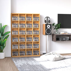 HOMCOM CD Storage Unit with Adjustable Shelves, 89 x 130.5 cm, Beech Wood Finish