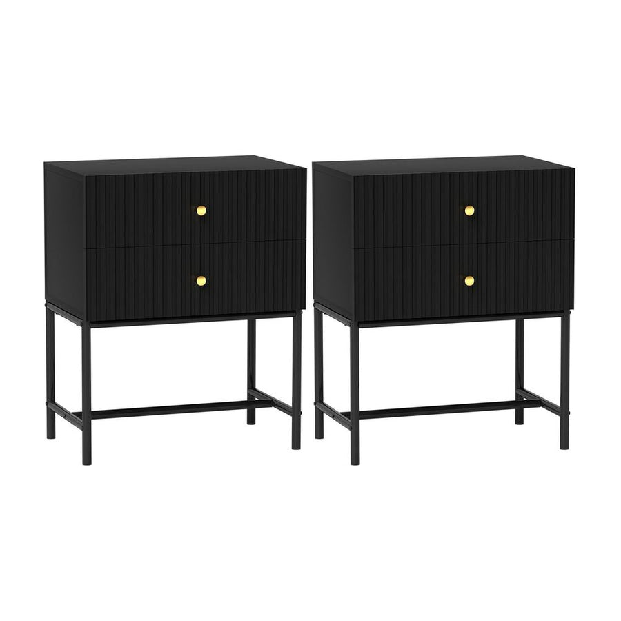 HOMCOM Elegant Two-Drawer Bedside Table Set of 2 - Black