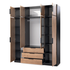 Oak Viking Mirrored Hinged Door Wardrobe 196cm – YORK D4