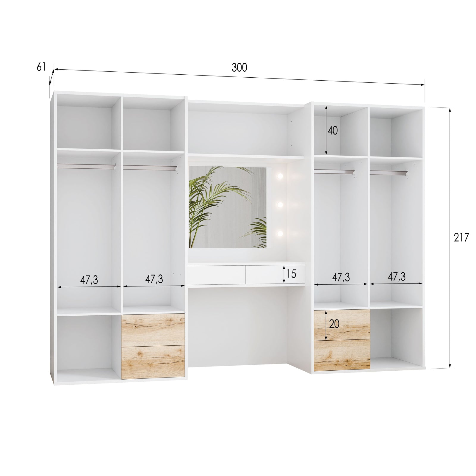Wardrobe HARVEY 300 White / Natural Grand Oak + Dressing Table