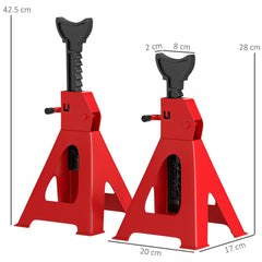 HOMCOM Axle Stands 2 Ton Car Jack Stands Pack of 2, 28-42.5 cm Height Adjustable Support Jack Stand, Heavy Duty Car Lift Tool