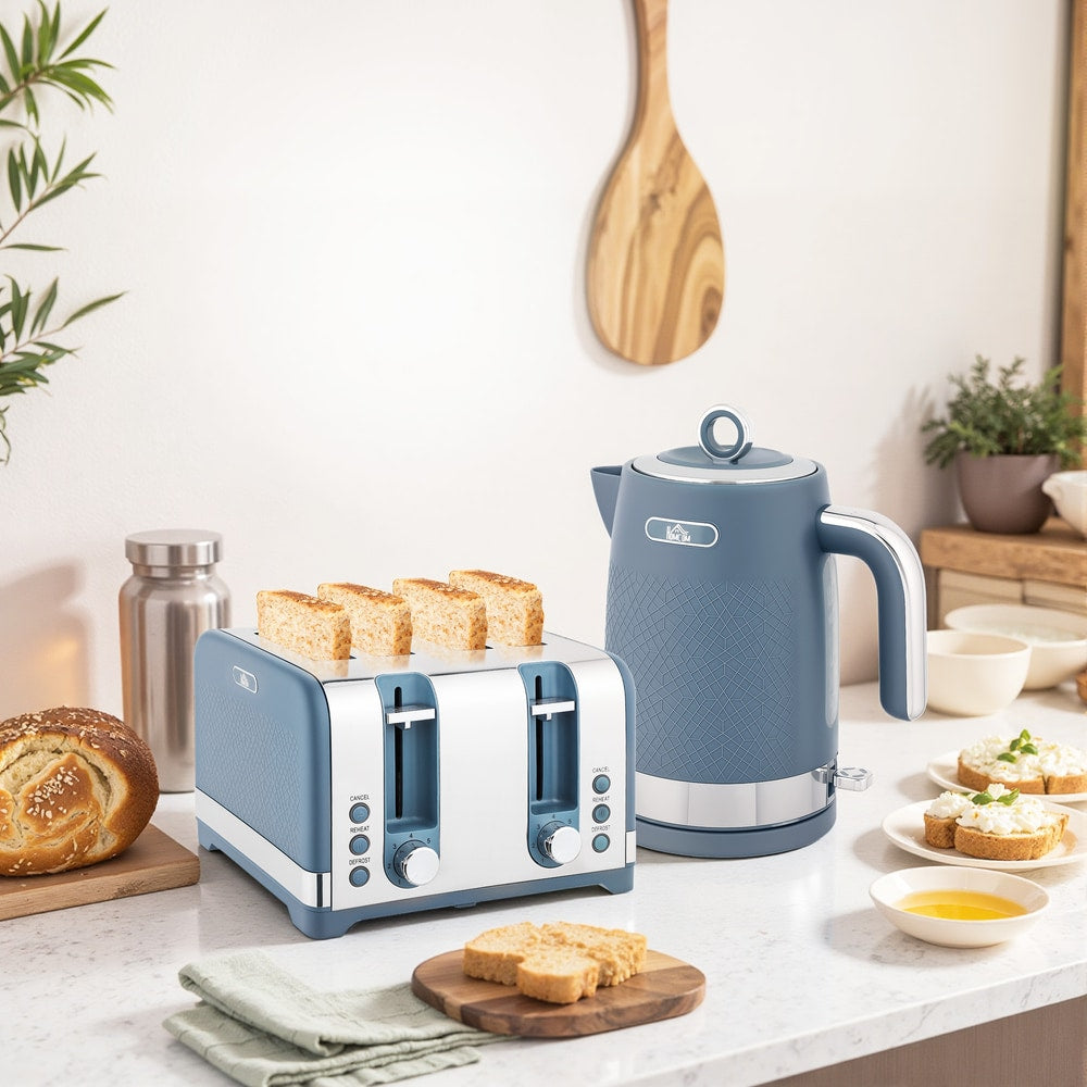 HOMCOM Sleek Textured Kettle and Four-Slice Toaster Set - Blue - product image 2
