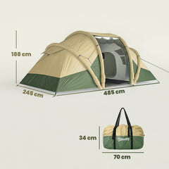 Outsunny Inflatable Tent 2 Bedroom 3000mm Waterproof Windproof Air Tent with Carry Bag for 4 Person