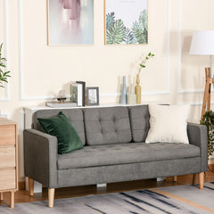 HOMCOM Modern 3 Seater Sofa with Hidden Storage, 169cm Tufted Snow Flannel Couch with Wood Legs, Compact Sofa for Living