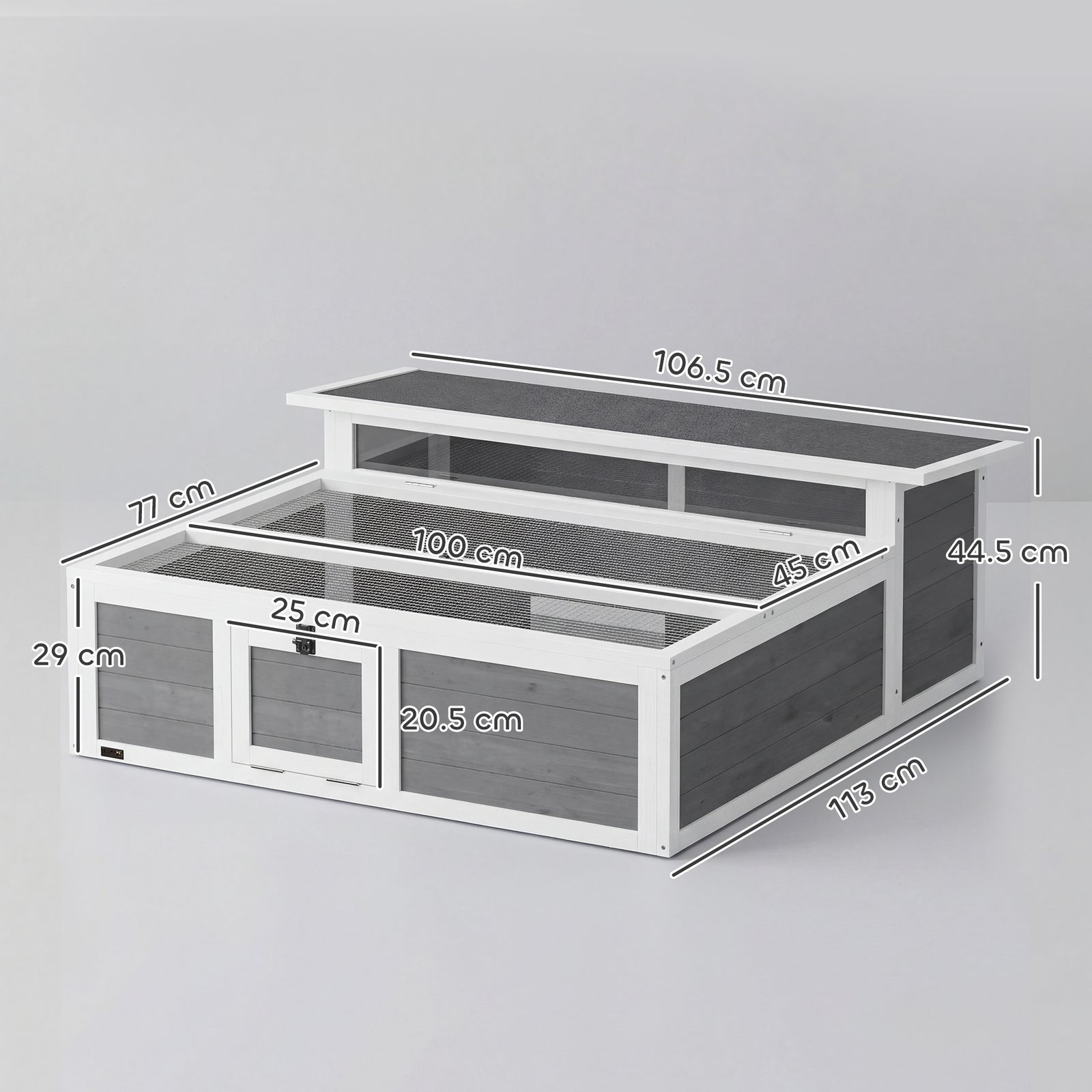 PawHut Wooden Tortoise House, Tortoise Enclosure with Clear Observation Window, Top Opening, Multiple Doors, Galvanised Mesh