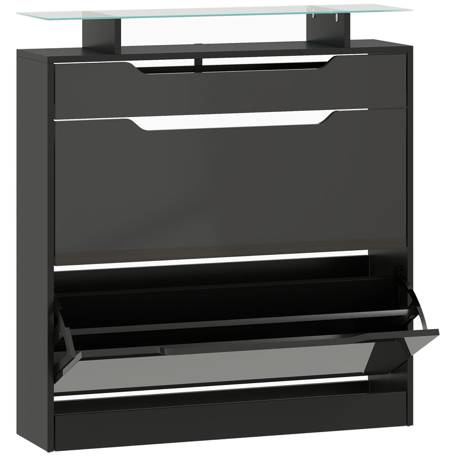 HOMCOM Shoe Storage Cabinet with Slide Out Drawer in Black