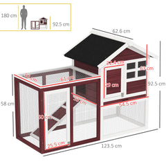 PawHut Rabbit Hutch Outdoor Wooden Guinea Pig Hutch Rabbit Run Bunny Cage Small Animal House Pull-Out Tray, Brown, 124 x 63 x 93 cm