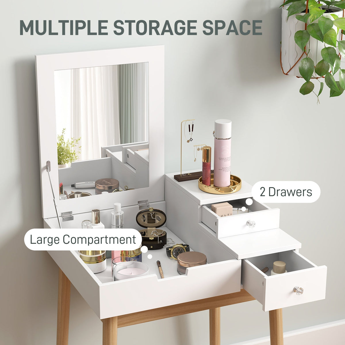 HOMCOM Dressing Table with Flip-up Mirror, Makeup Desk with 2 Drawers, Vanity Table Writing Desk for Bedroom Living Room, White