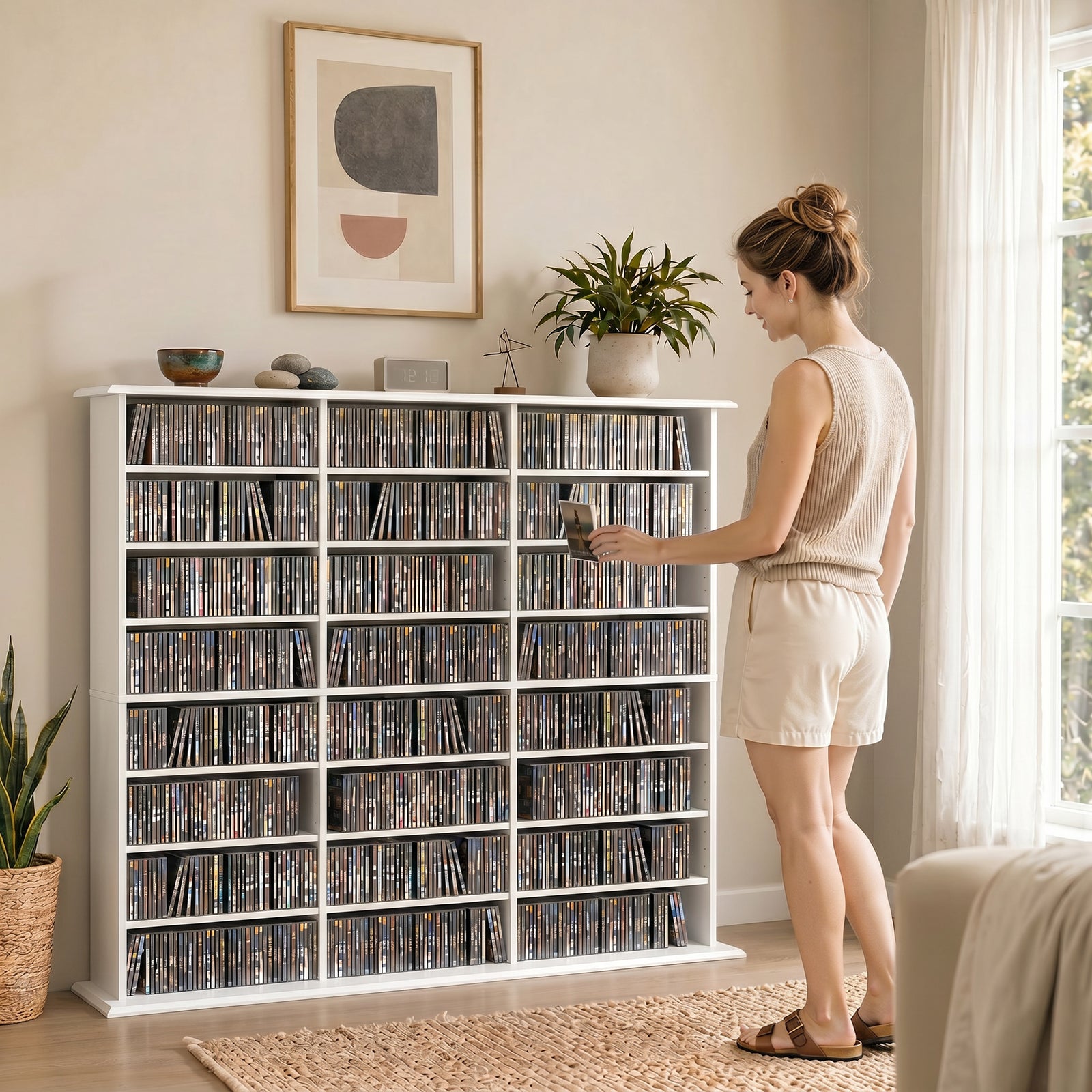 HOMCOM 1032 CD/594 DVD Storage Unit, Blu-ray Media Storage Shelf with 24 Compartments and 18 Adjustable Shelves, White
