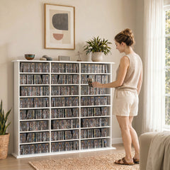 HOMCOM 1032 CD/594 DVD Storage Unit, Blu-ray Media Storage Shelf with 24 Compartments and 18 Adjustable Shelves, White