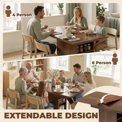 HOMCOM Extendable Dining Table for 4-6 People, 110-130cm Kitchen Table with 6 Open Shelves, Walnut Brown