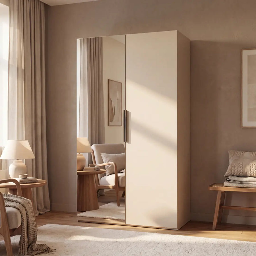 Lumo Hinged Door Wardrobe 100cm in Cashmere