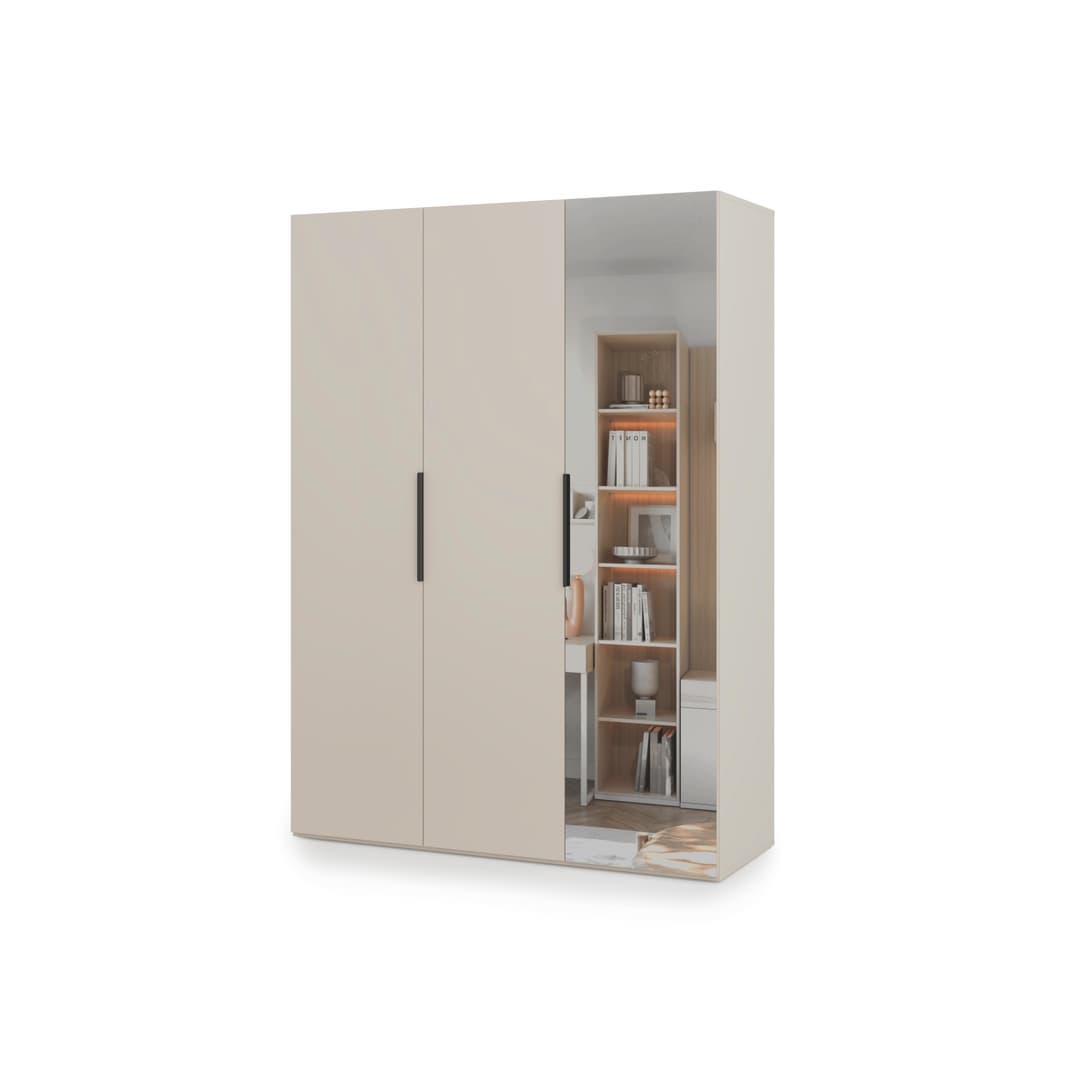 Lumo Hinged Door Wardrobe 150cm in Cashmere, image 39