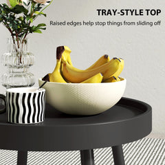 Outsunny 49.5 cm Round Garden Table, Small Outdoor Coffee Side Table with Plastic Tray-Style Top, Metal Legs, Black