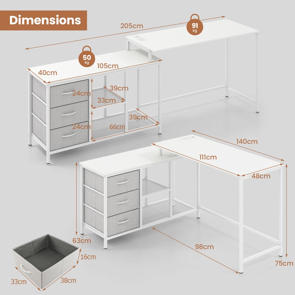 The office desk with technical diagrams showing the dimensions of all parts and sections