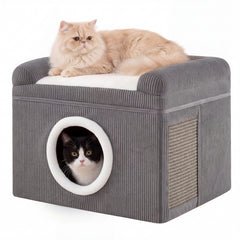 Large Cat Cave with Cozy Condo Sisal Scratching Mat and Anti-Slip Bottom-Grey