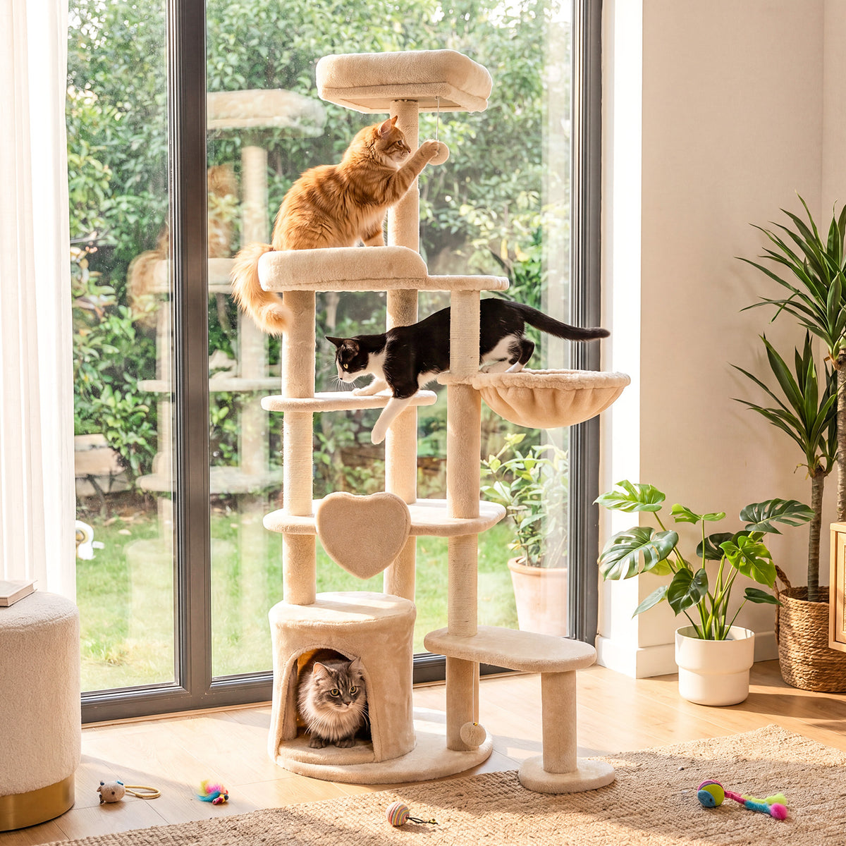 Large Multi-Level Cat Tree with Sisal-Covered Scratching Posts-Beige