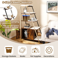 Large Cat Litter Box Enclosure with Storage and Removable Plush Mats-Coffee