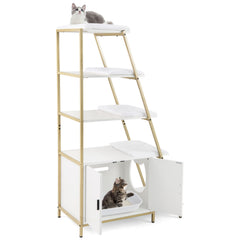 Large Cat Litter Box Enclosure with Storage and Removable Plush Mats-White