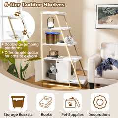 Large Cat Litter Box Enclosure with Storage and Removable Plush Mats-White