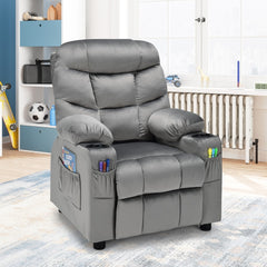 The kids recliner chair placed on a rug in a bright child bedroom