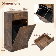 Laundry Cabinet with Tilt Out Hamper Drawer and Removable Bin for Bathroom-Rustic Brown