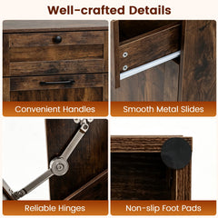 Laundry Cabinet with Tilt Out Hamper Drawer and Removable Bin for Bathroom-Rustic Brown