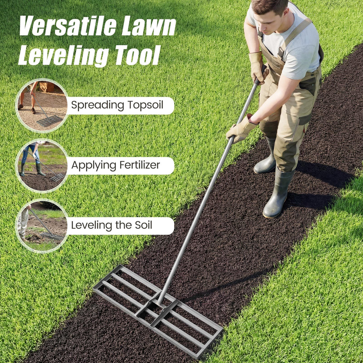 Lawn Leveling Rake Heavy Duty Lawn Level Tool for Soil Farm-Silver