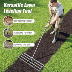 Lawn Leveling Rake Heavy Duty Lawn Level Tool for Soil Farm-Silver