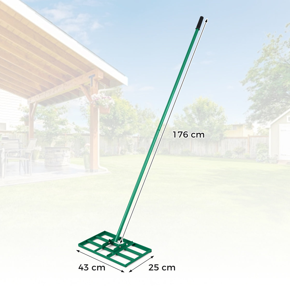 Lawn Leveling Rake Heavy-Duty Metal Levelawn Tool with 43 x 25 cm Plate-Green