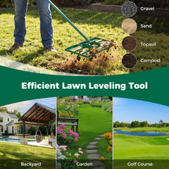 Lawn Leveling Rake Heavy-Duty Metal Levelawn Tool with 43 x 25 cm Plate-Green
