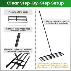 Lawn Leveling Rake with Adjustable Handle and Rotating U-Head for Topsoil-Black