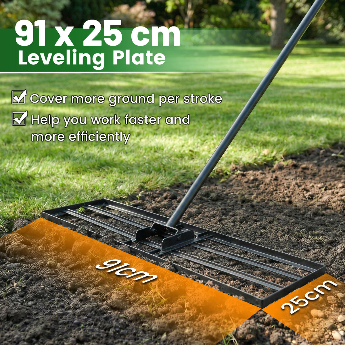 Lawn Leveling Rake with Adjustable Handle and Rotating U-Head for Topsoil-Black
