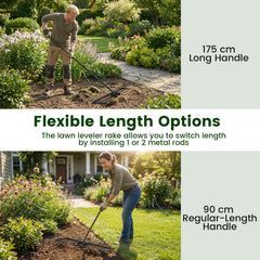 Lawn Leveling Rake with Adjustable Handle and Rotating U-Head for Topsoil-Black