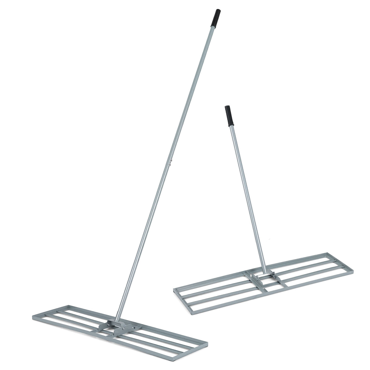 Lawn Leveling Rake with Adjustable Handle and Rotating U-Head for Topsoil-Silver