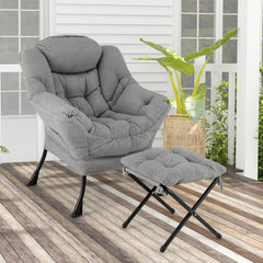 Lazy Chair with Ottoman and Folding Footrest for Living Room-Grey