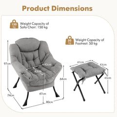 Lazy Chair with Ottoman and Folding Footrest for Living Room-Grey