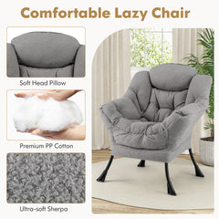 Lazy Chair with Ottoman and Folding Footrest for Living Room-Grey