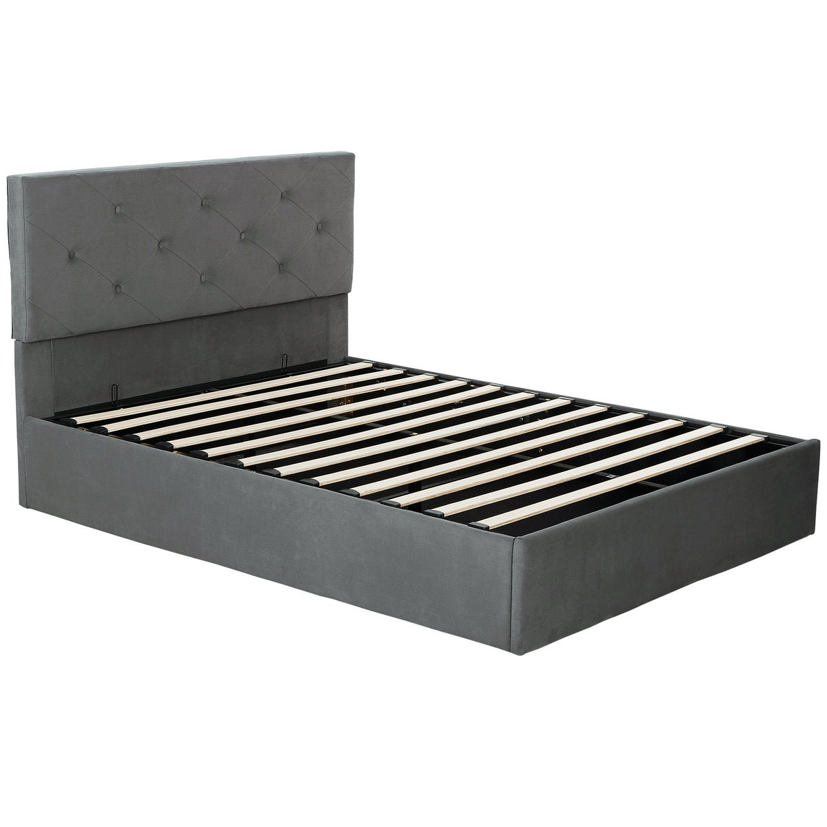 HOMCOM Double Bed Frame Gas Side Lift Under Bed Storage Upholstered Platform Bed Tufted Headboard for 140 x 190 cm Mattress