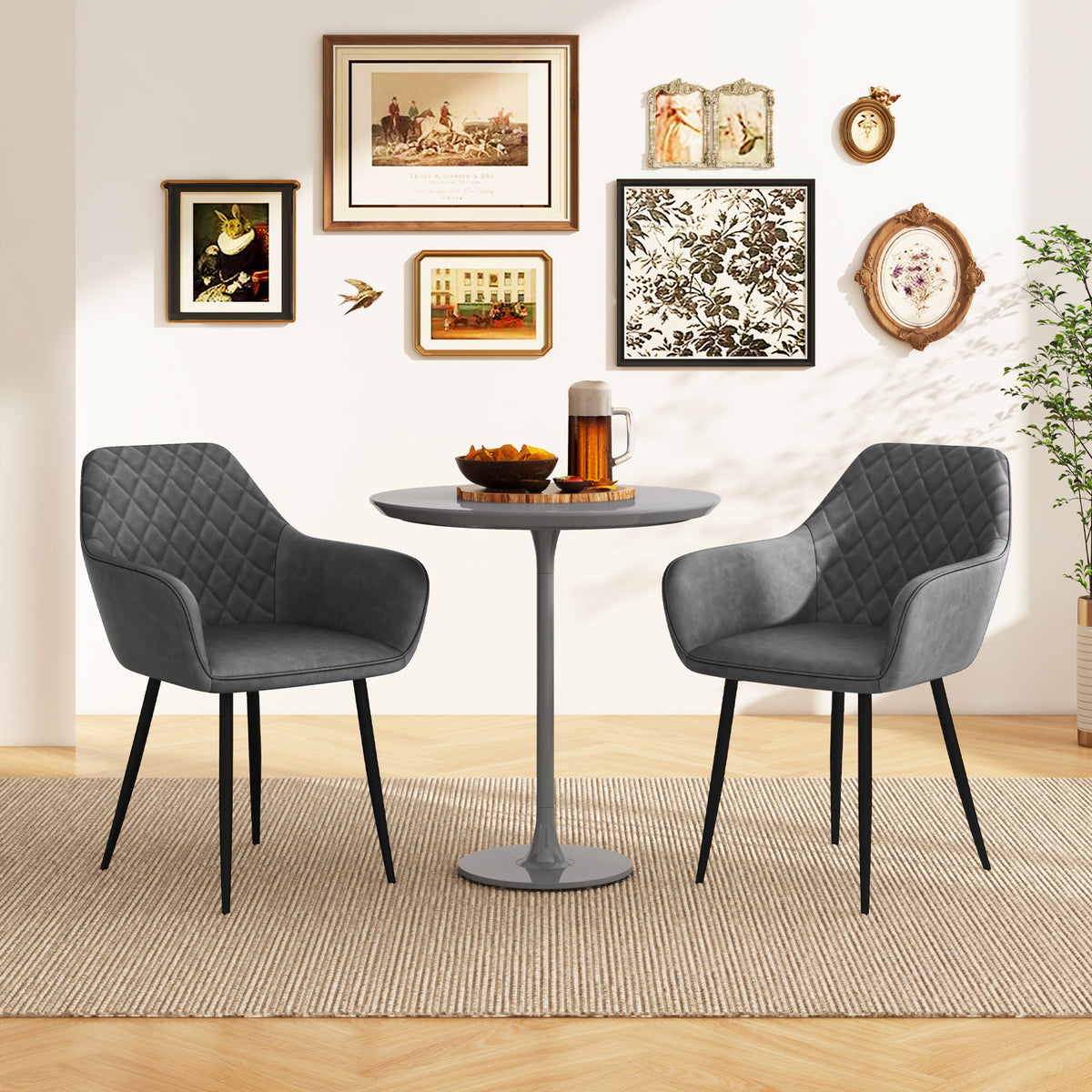 Leisure Dining Chair Set of 4 Upholstered Accent Chairs with Curved Backrest