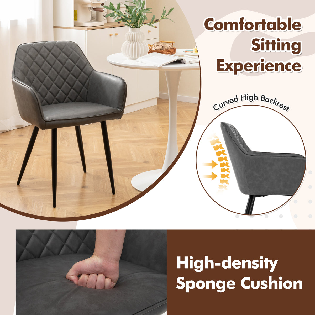 Leisure Dining Chair Set of 4 Upholstered Accent Chairs with Curved Backrest