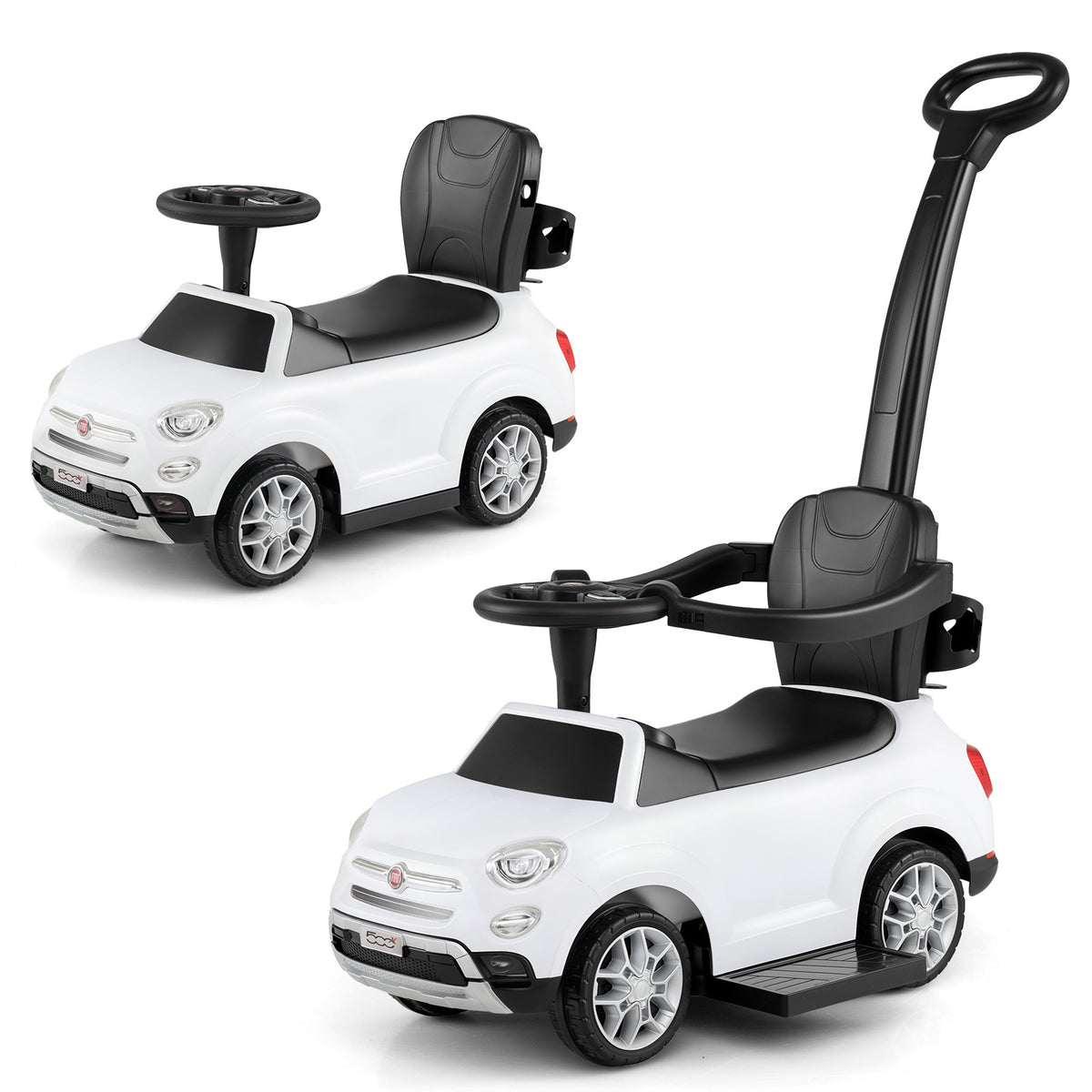 Licensed FIAT Ride On Car 2-in-1 Push Car with Removable Handle-White