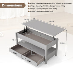 Lift Top Coffee Table Farmhouse Accent Table with Storage-Grey